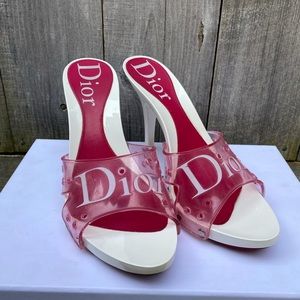 Christian Dior Pink & White Plastic Slides